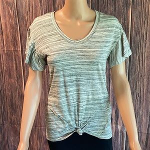 Alya size XS gray and white boho ruffle short sleeve casual blouse top